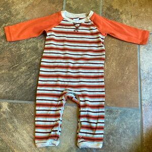Boys Tea Collection Romper - orange and blue stripes - size 3-6 months